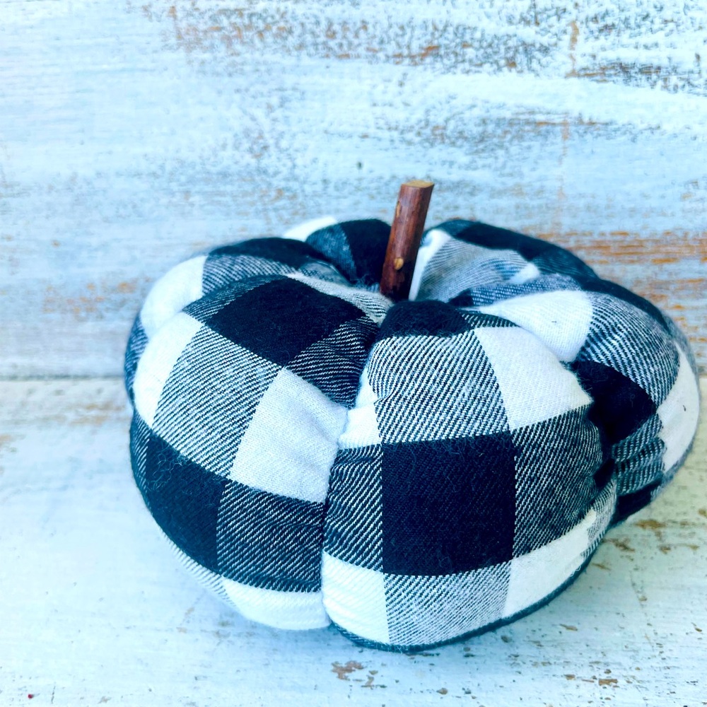 *Black & White Buffalo Check Stuffed Pumpkin, 5”